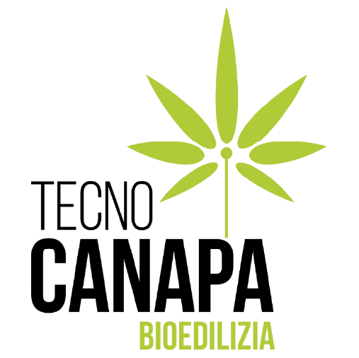 logo tecnocanapa bioedilizia con foglia di canapa di colore nero e verde