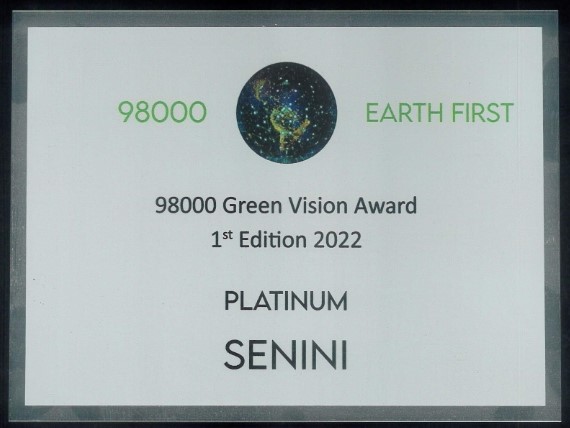 Attestato "green vision award" platinum 1° edizione 2022